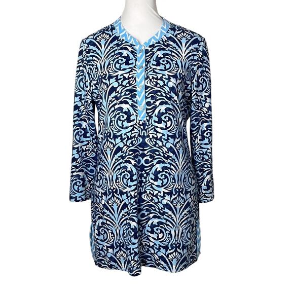 J. MCLAUGHLIN Blue Scroll Print Catalina Cloth Dress  -Size S - Picture 1 of 10